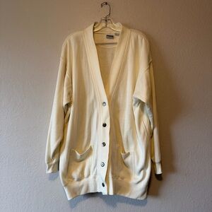 Basic Editions, Women’s Ivory Pockets Button Up V Neck Cardigan, Size L